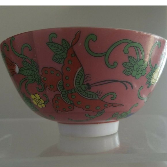 Vintage Japanese Porcelain Rice Bowl Butterflies w/Red Rising Sun mark - Picture 5 of 8